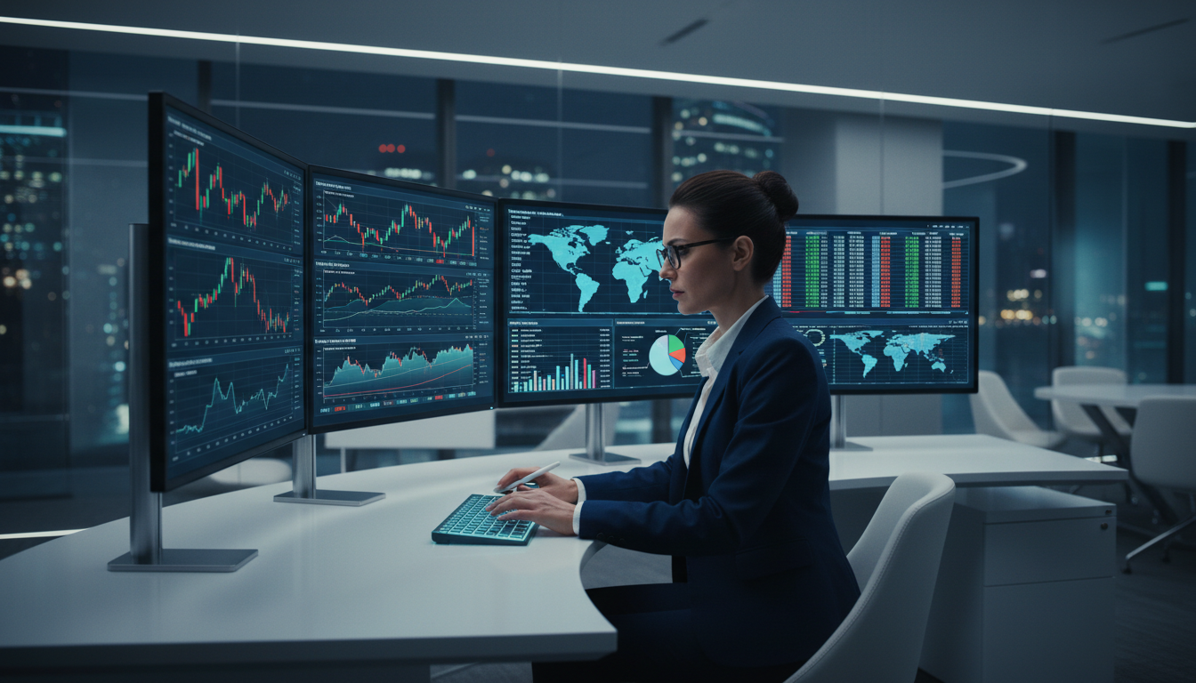 Ekspert analizujący statystyki płatności na ekranie monitora