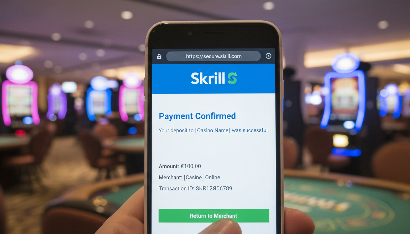 Interfejs płatności Skrill w kasynie online na smartfonie